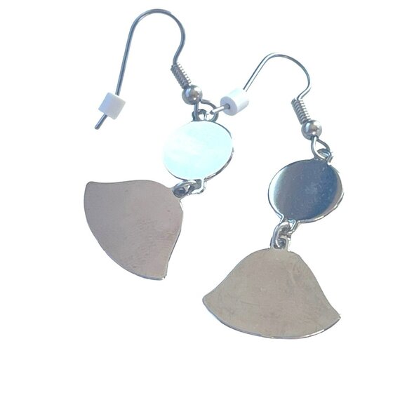 Art Deco Inspired Enamel Drop Earrings Green and Navy Blue Geometric Design for - Picture 4 of 5